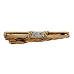 Christian Dior Vintage Tie Clip Gold Silver Tone CD Logo Made in Germany 2 Inch